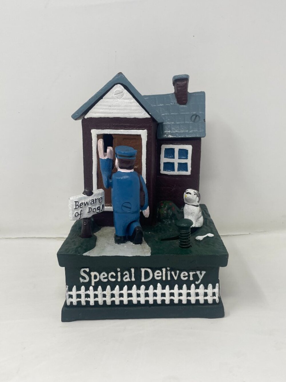 Vintage Collectible Special Delivery Mailman Cast Iron Mechanical Bank